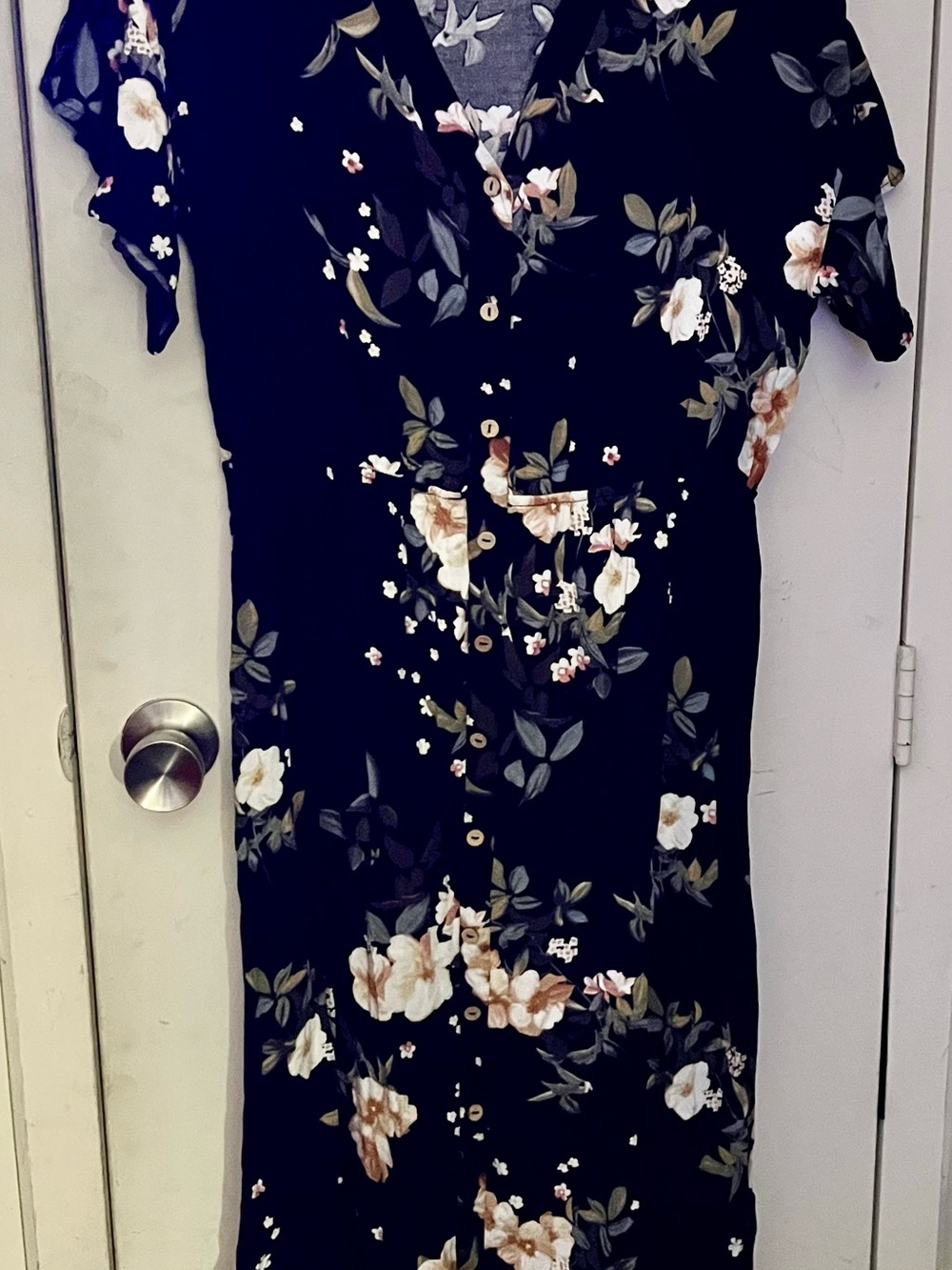 Liberty Love Black Midi Dress with Cream Floral Print
